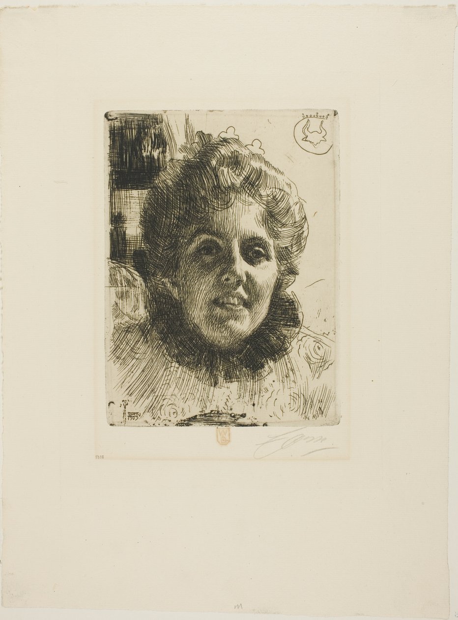 Aurore (Mrs. Aurore Klintberg, nata Oxenstierna, Testa) da Anders Leonard Zorn