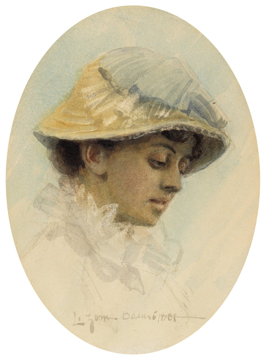 Emma Lamm con cappello di paglia da Anders Zorn