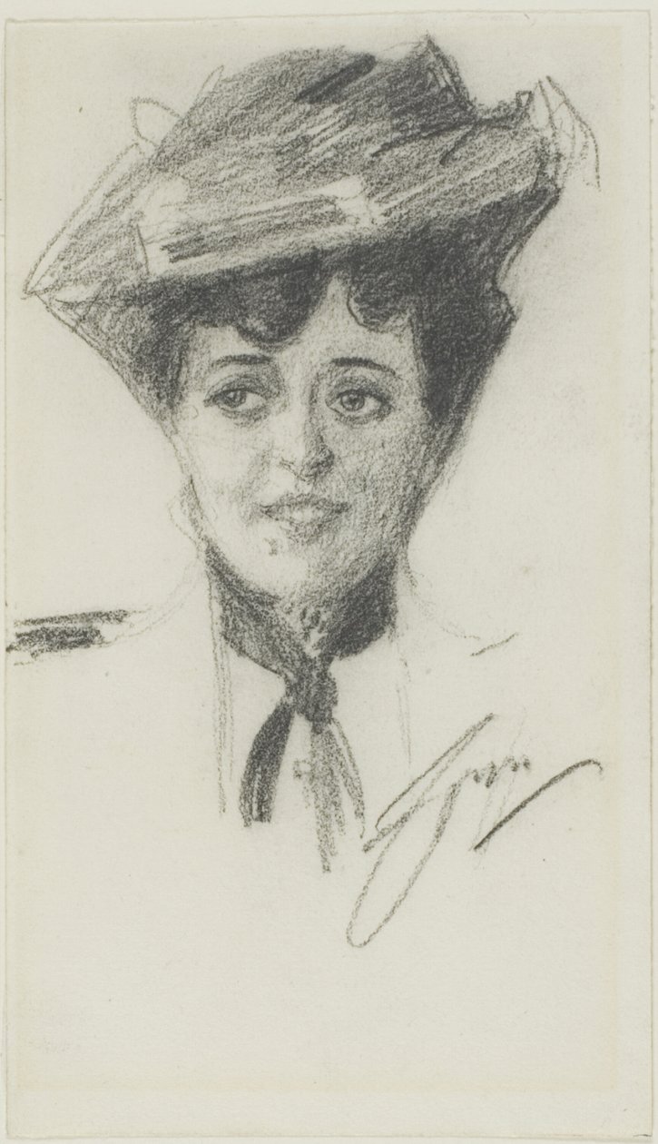 Testa di una giovane donna con cappello da Anders Leonard Zorn