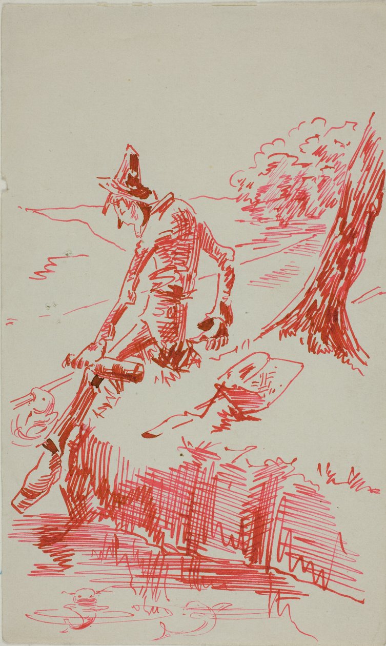 Uomo che pesca e tiene in mano una bottiglia da Anders Zorn