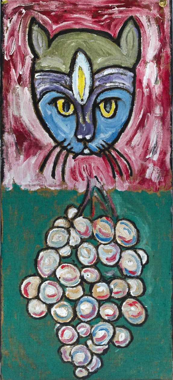 ARTE GIORNALIERA: CAT AND GRAPES, 2012 (acrilico su tela di iuta tesa su telaio di legno) da Ando Gilardi