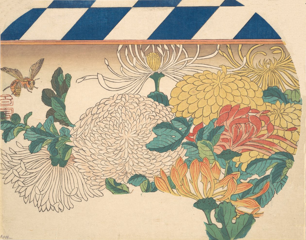 Crisantemi in disegno a ventaglio da Ando Hiroshige