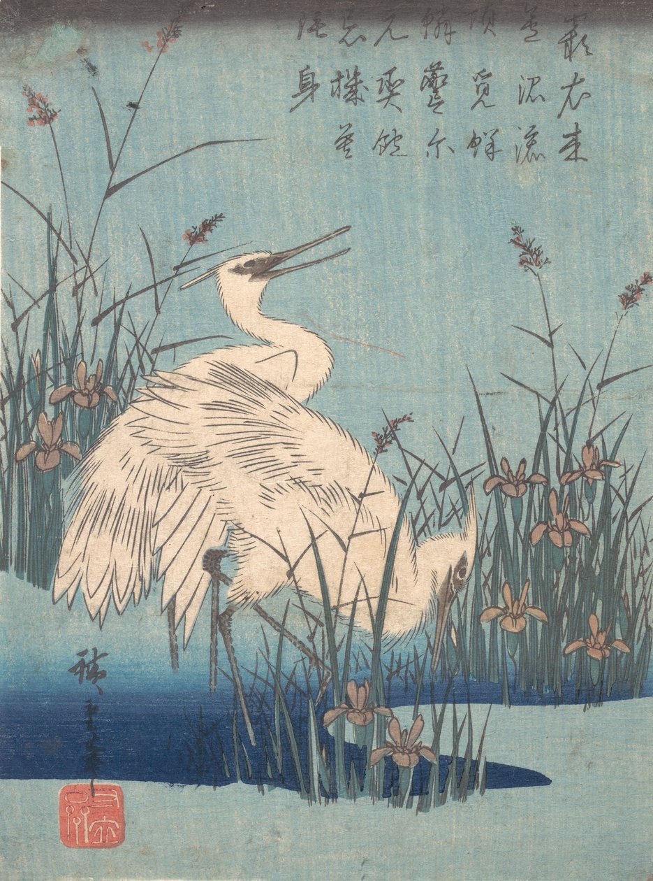 Airone in iris e erbe da Ando Hiroshige