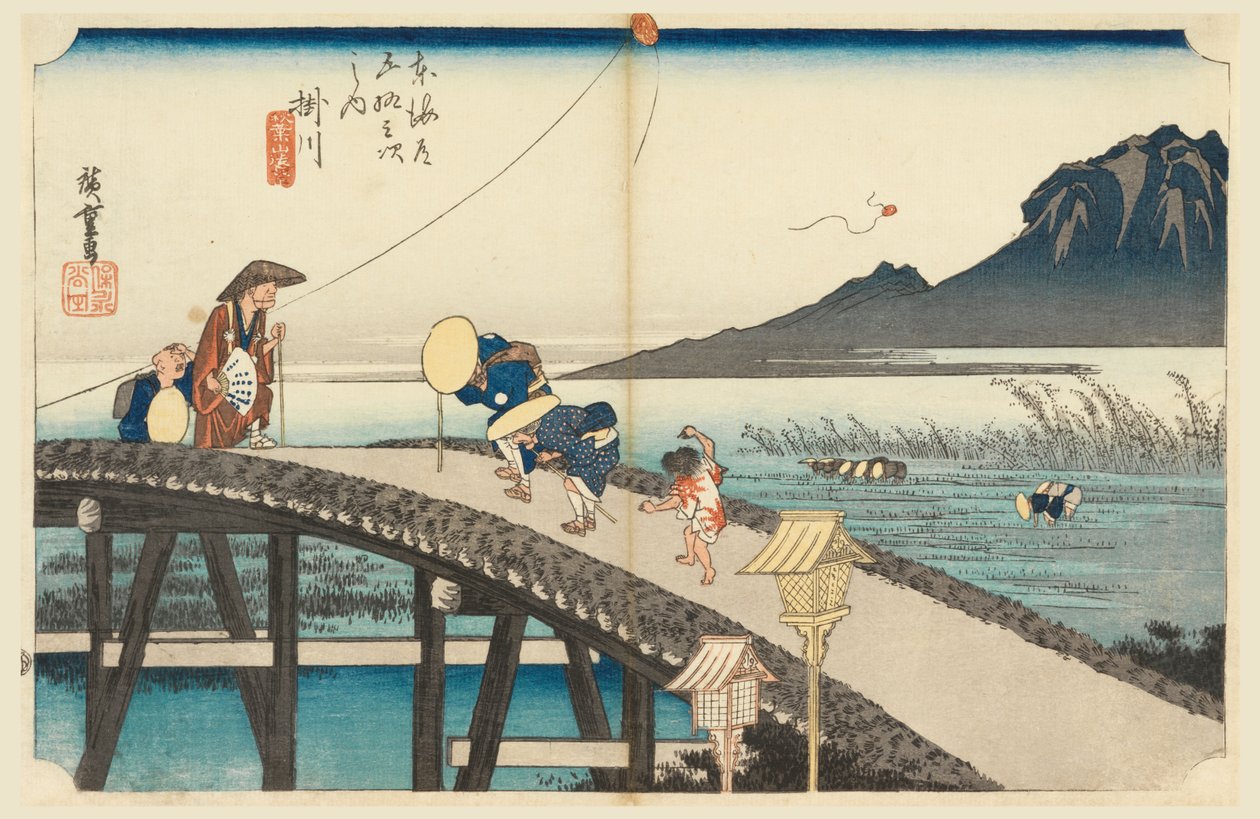 Kakegawa, Monte Akiha, nelle Cinquantatré Stazioni della Strada Tokaido (Tokaido Gojusan Tsugi-no Uchi) da Ando Hiroshige
