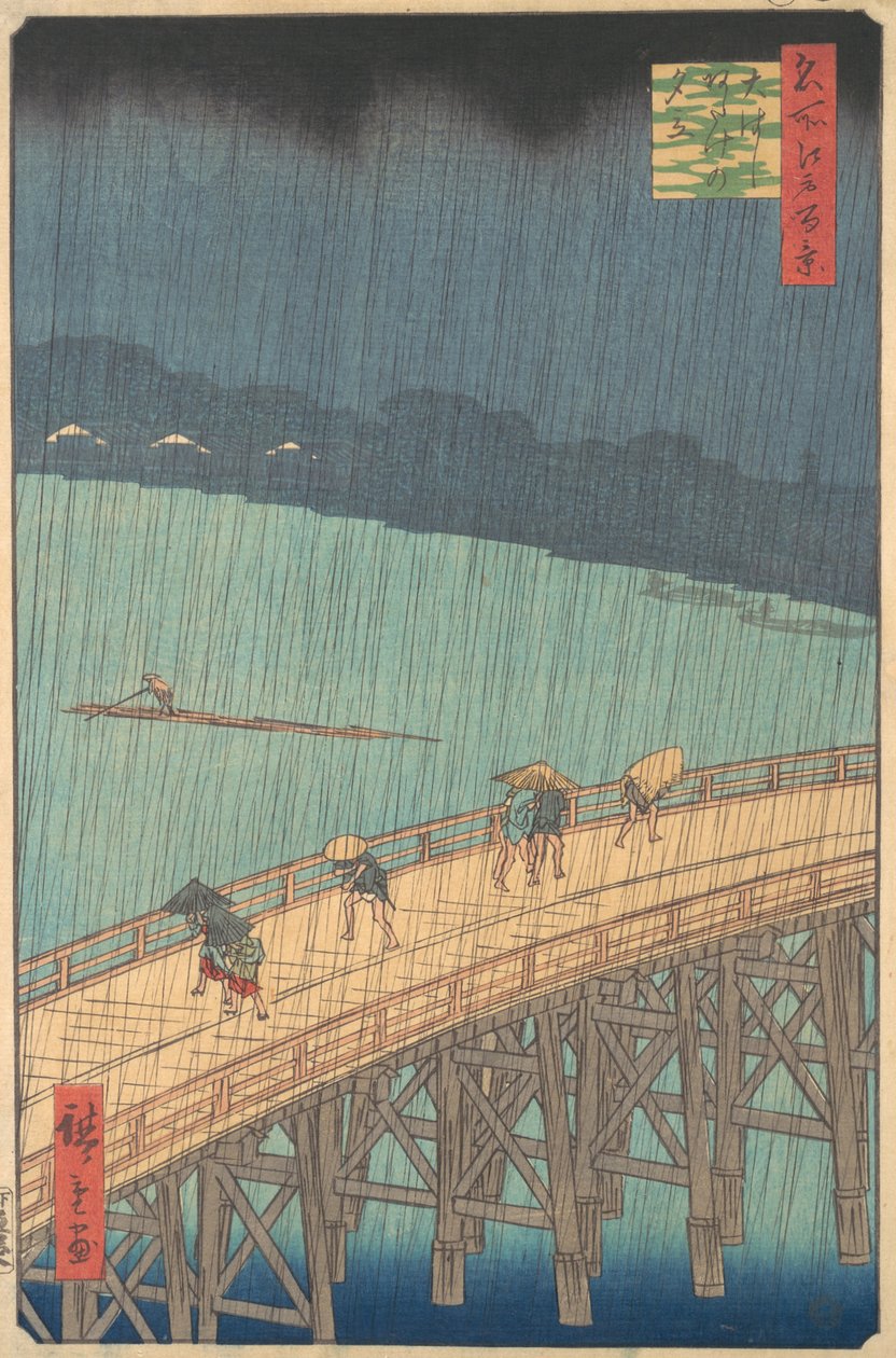 Pioggia improvvisa sul ponte Shin-Ohashi e Atake Ohashi Atake no yudachi, dalla serie..., 1857 da Ando Hiroshige