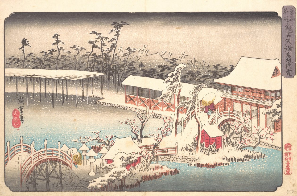 Santuario Tenmangu a Kameido nella neve da Ando Hiroshige