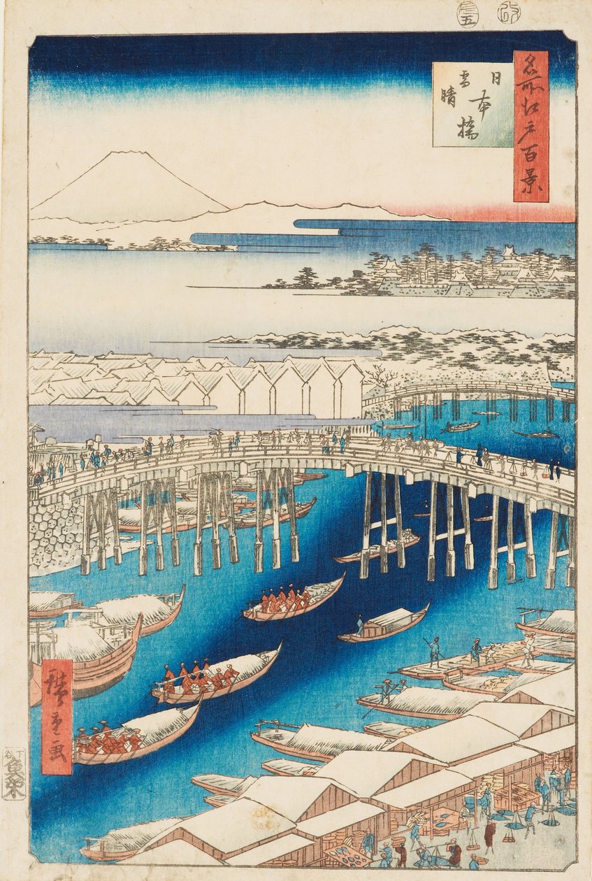 Schiarita dopo la neve al ponte Nihonbashi da Ando or Utagawa Hiroshige