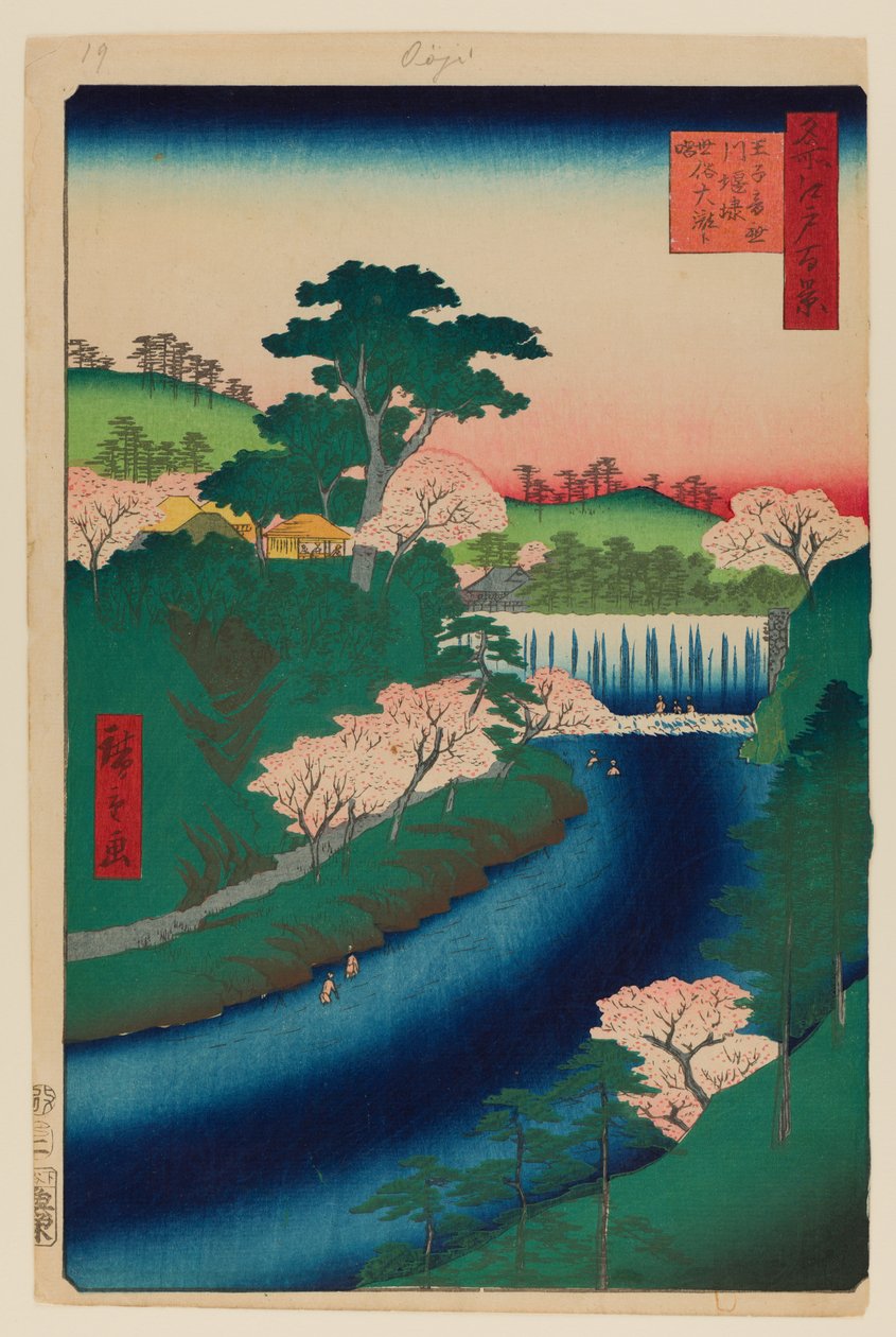 Diga sul fiume Otonashi a Oji da Ando or Utagawa Hiroshige