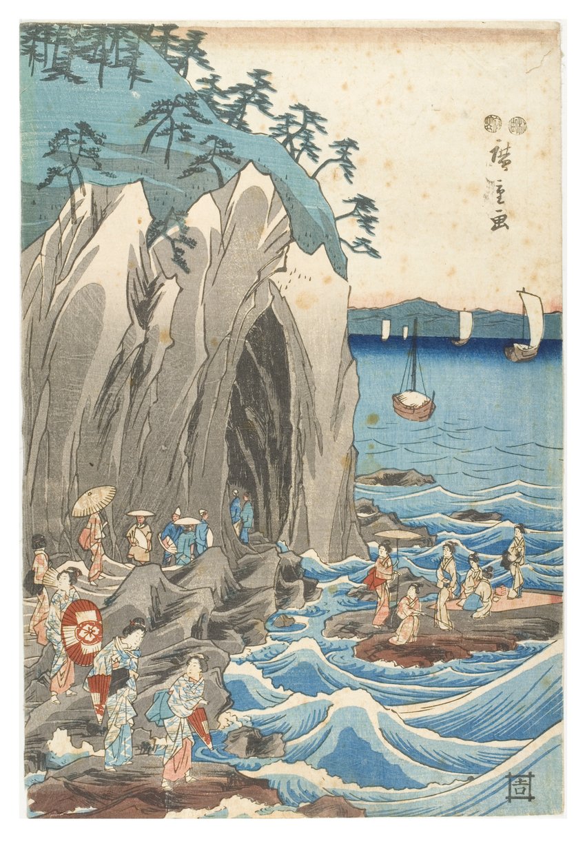 Pellegrinaggio alla mostra della statua di Benzaiten nel santuario principale di Iwaya a Enoshima nella provincia di Sagami, c.1847-1852 da Ando or Utagawa Hiroshige