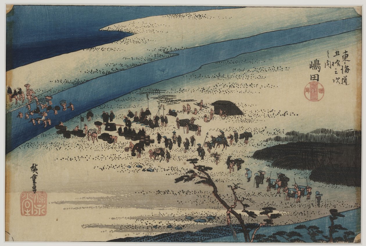 Banca Suruga del fiume Oi da Ando or Utagawa Hiroshige