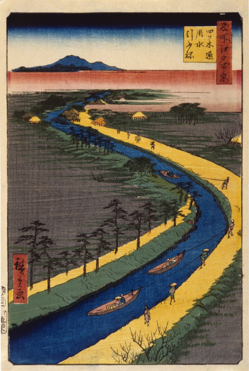 Barche da traino sul canale Yotsugidori da Ando or Utagawa Hiroshige