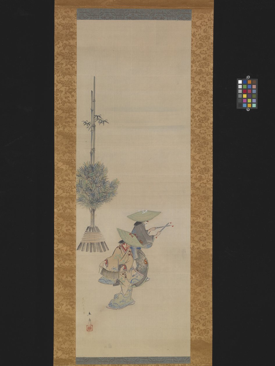 Due donne con cappelli che ballano da Ando or Utagawa Hiroshige