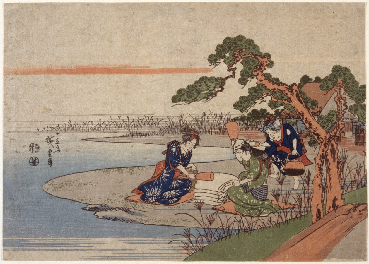 Donne che preparano il tessuto da Ando or Utagawa Hiroshige
