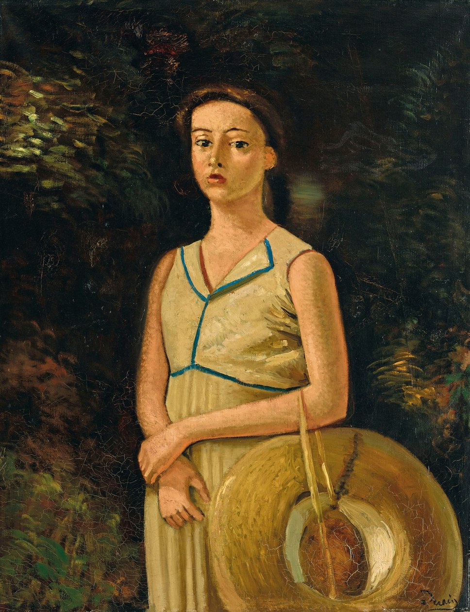 Ritratto di Geneviève, nipote del pittore, con un cappello di paglia in mano da Andre Derain
