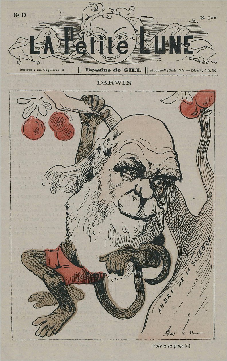Darwin come scimmia su La Petite Lune da Andre Gill