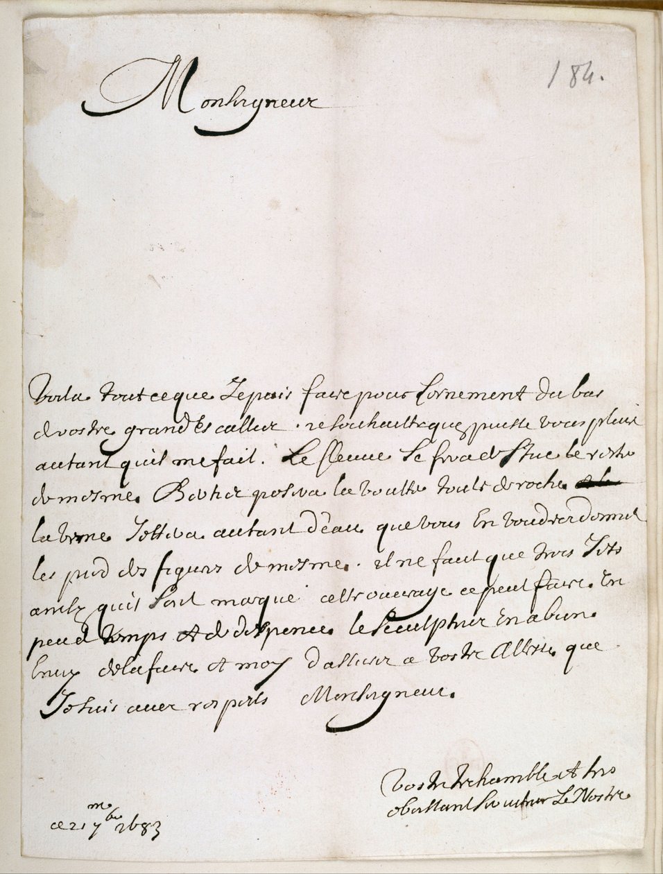 Lettera di Le Nôtre al Grand Condé da Andre Le Notre