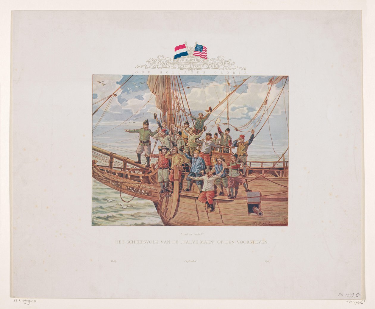 La nave di Henry Hudson, la Halve Maen, si avvicina alla costa nordamericana, 1609 da André Vlaanderen