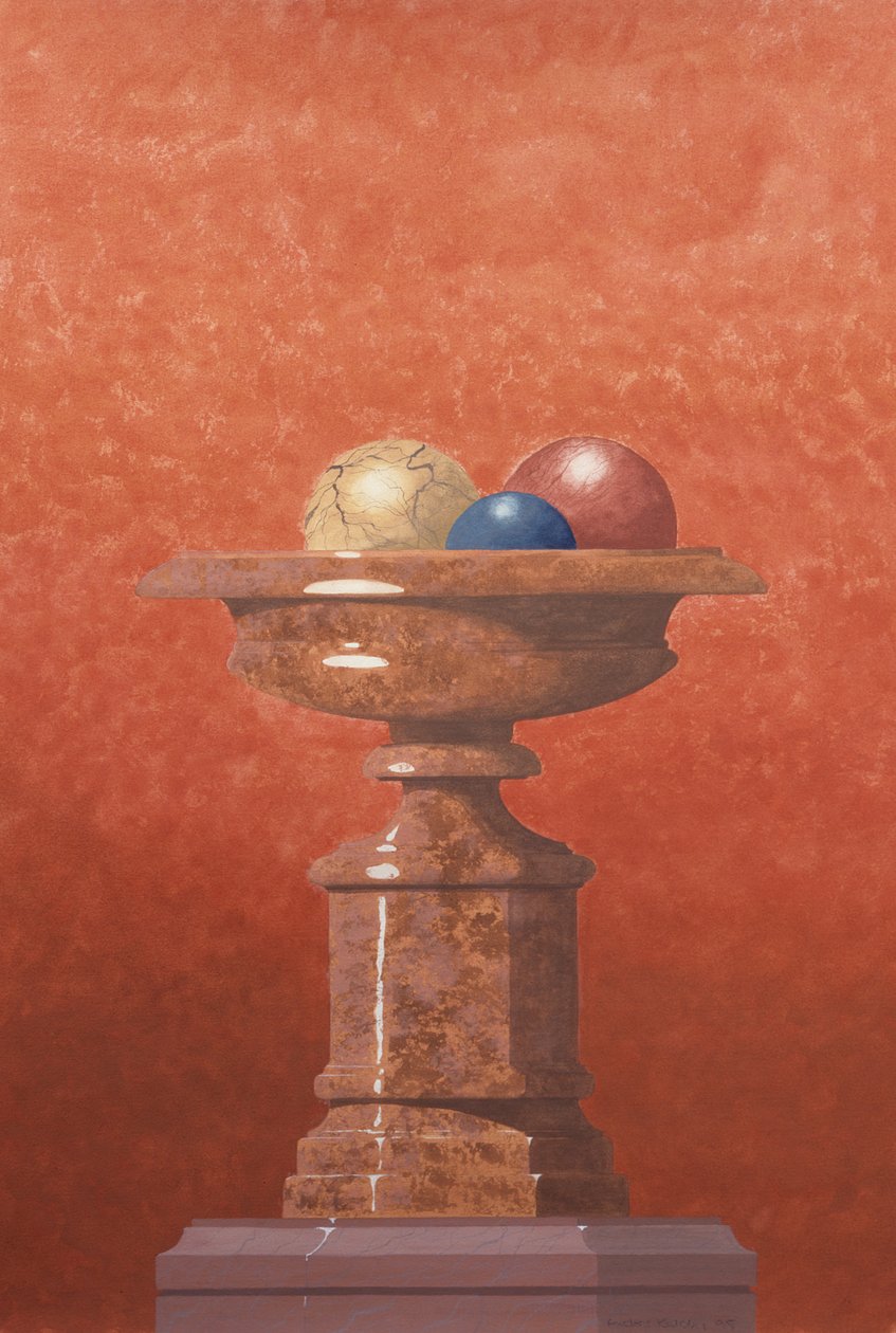 Vaso di marmo, sfere di marmo rosse, blu e gialle da Andras Kaldor