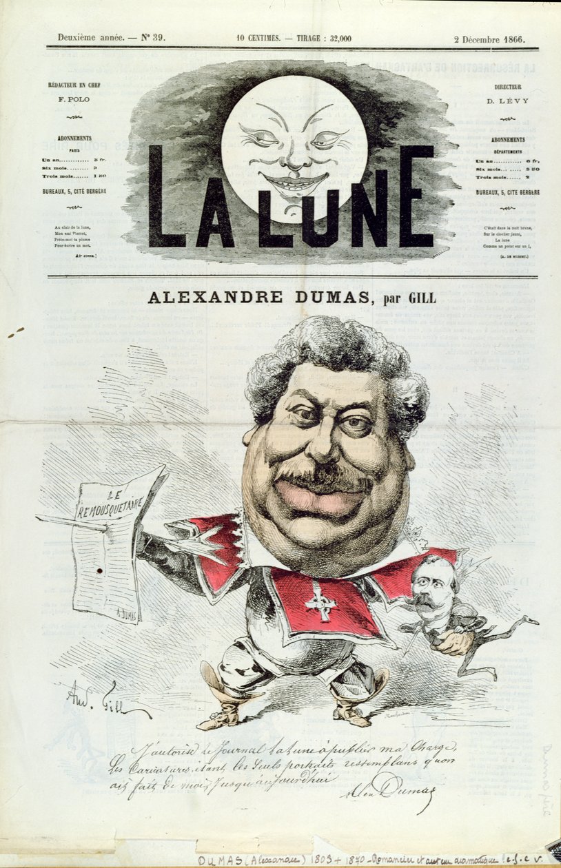 Caricatura di Alexandre Dumas padre (1803-70) come un Moschettiere, dalla copertina di 