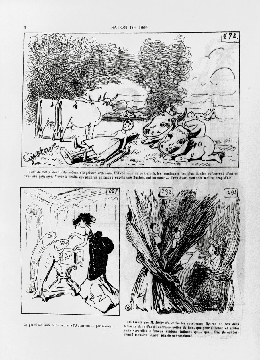 Caricature del lavoro degli artisti francesi, Courbet, Gaume e Jundt, dalla rivista 