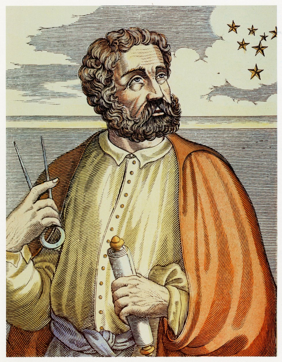 Ritratto di Ferdinando Magellano (1480 - 1521) con strumenti di navigazione da Andre Thevet