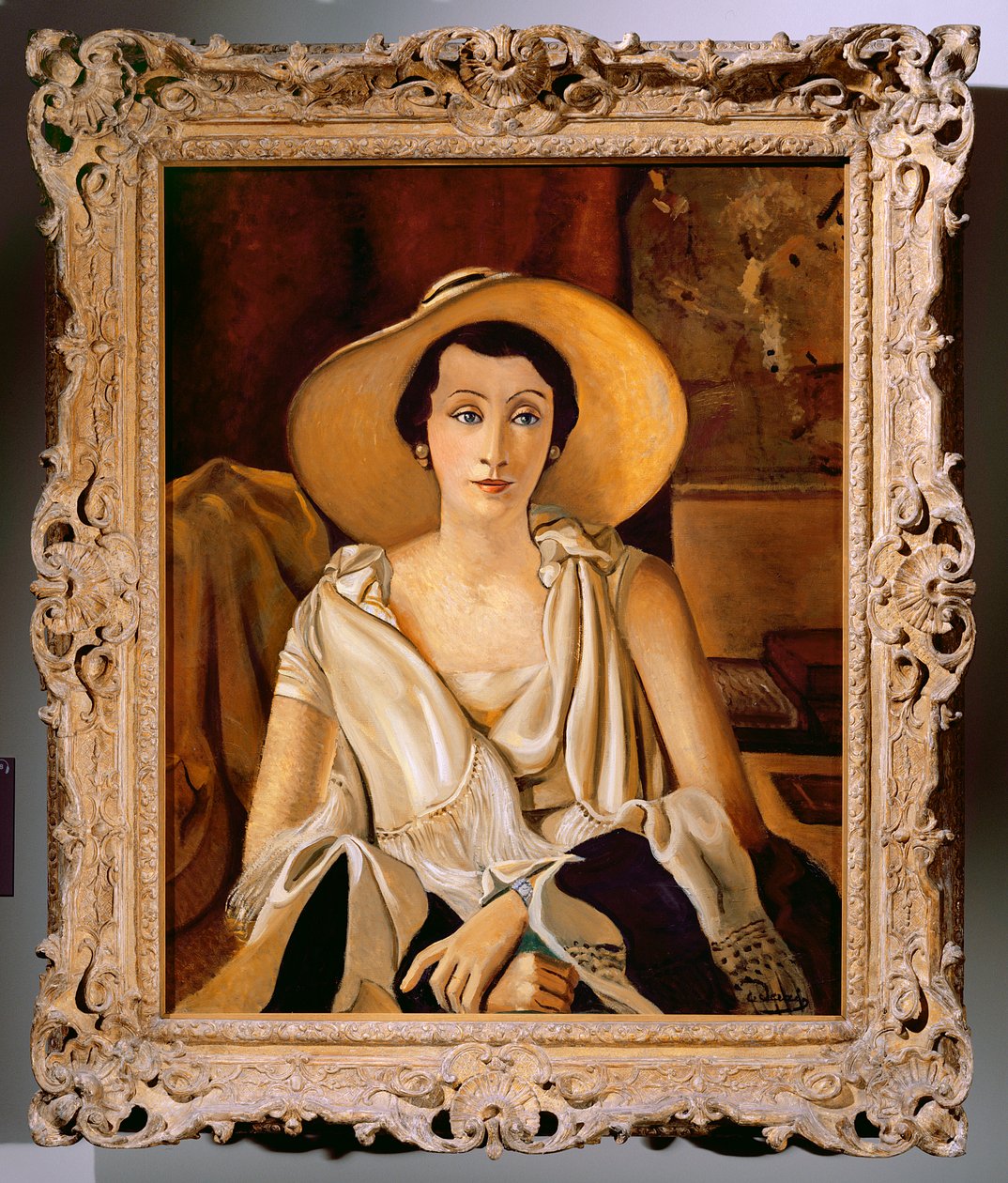 Ritratto di Madame Paul Guillaume con un grande cappello, 1928-29 circa (olio su tela) (cfr. anche 287565) da Andre Derain