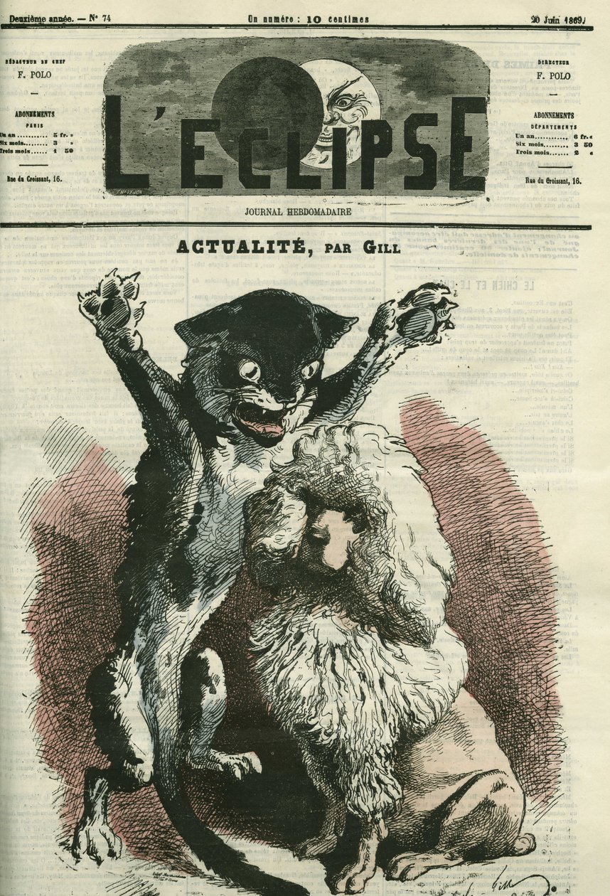 Actualite, illustrazione per una mostra "Il cane e il gatto" a Parigi. Copertina in "L
