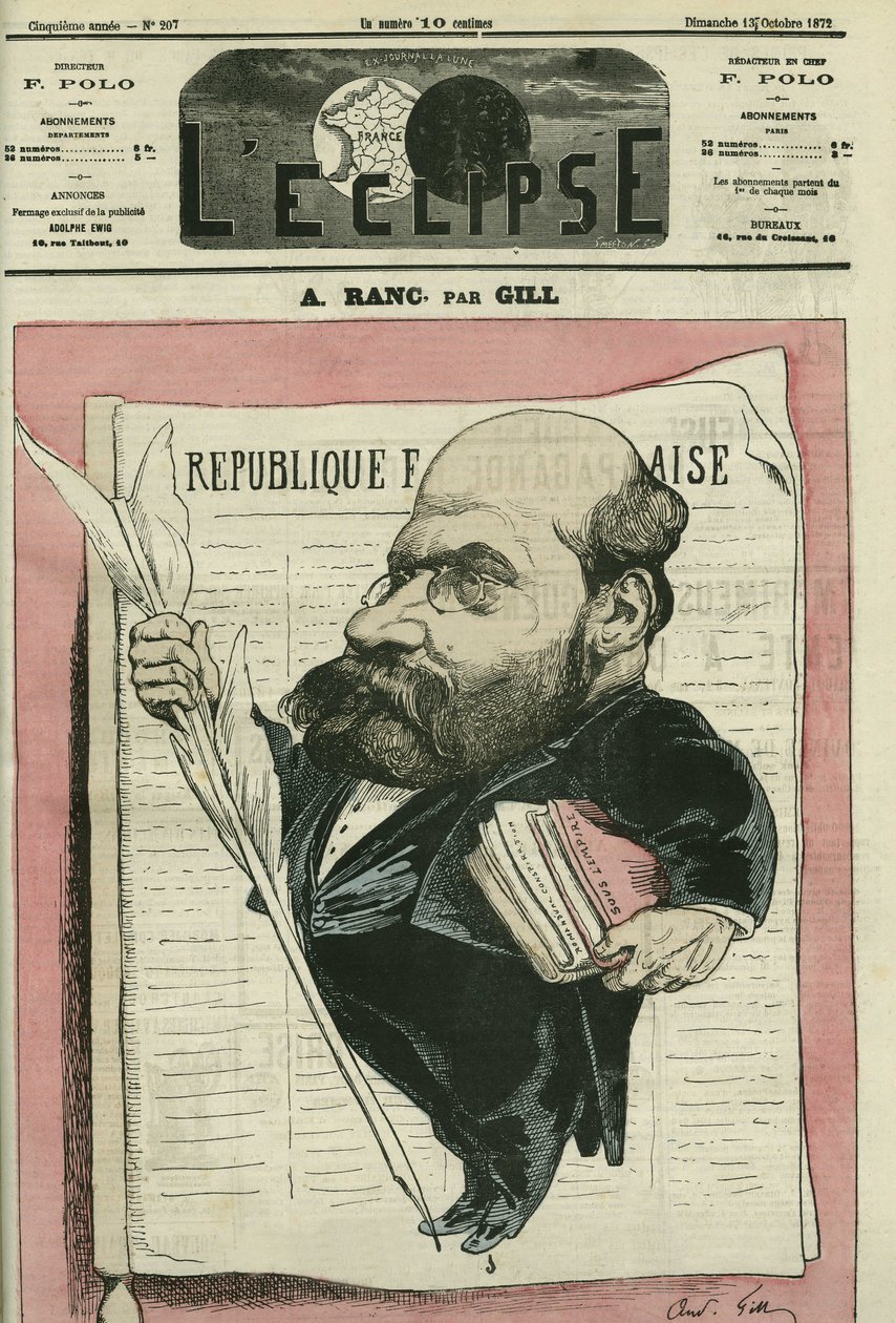 Arthur Ranc (1831-1908), giornalista e politico francese. Copertina in "L