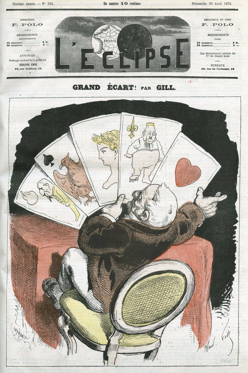 Grande diffusione! , caricatura sul governo del Presidente Adolphe Thiers (1797-1877). Copertina in “L