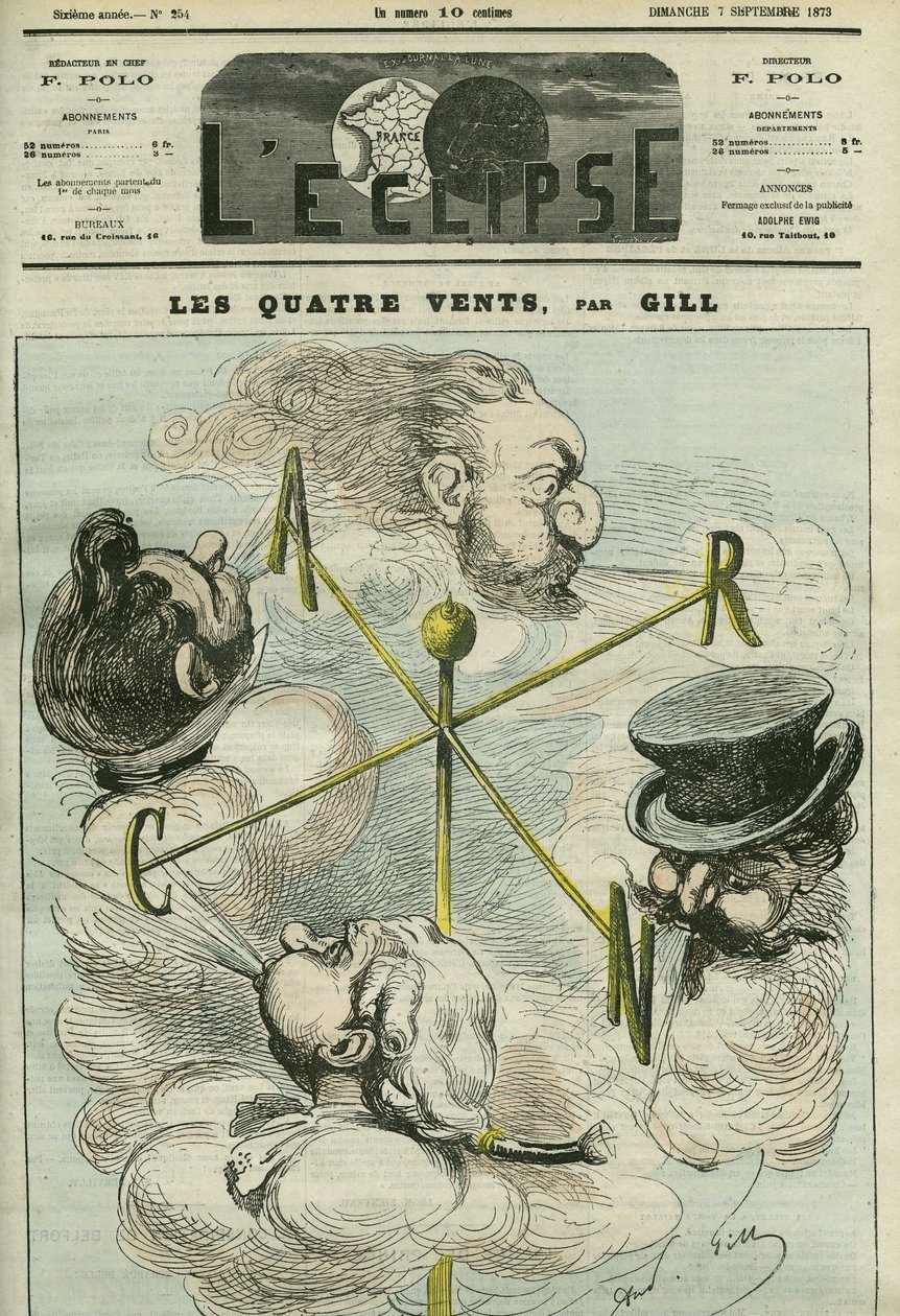 Caricatura “I Quattro Venti”, che simboleggia i quattro partiti politici. Copertina in “L