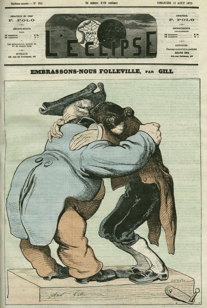 Caricatura "Nous Embrassons Folleville", vaudeville di Eugene Labiche (1815-1888) e Auguste Lefranc (1814-1878). Copertina in "L