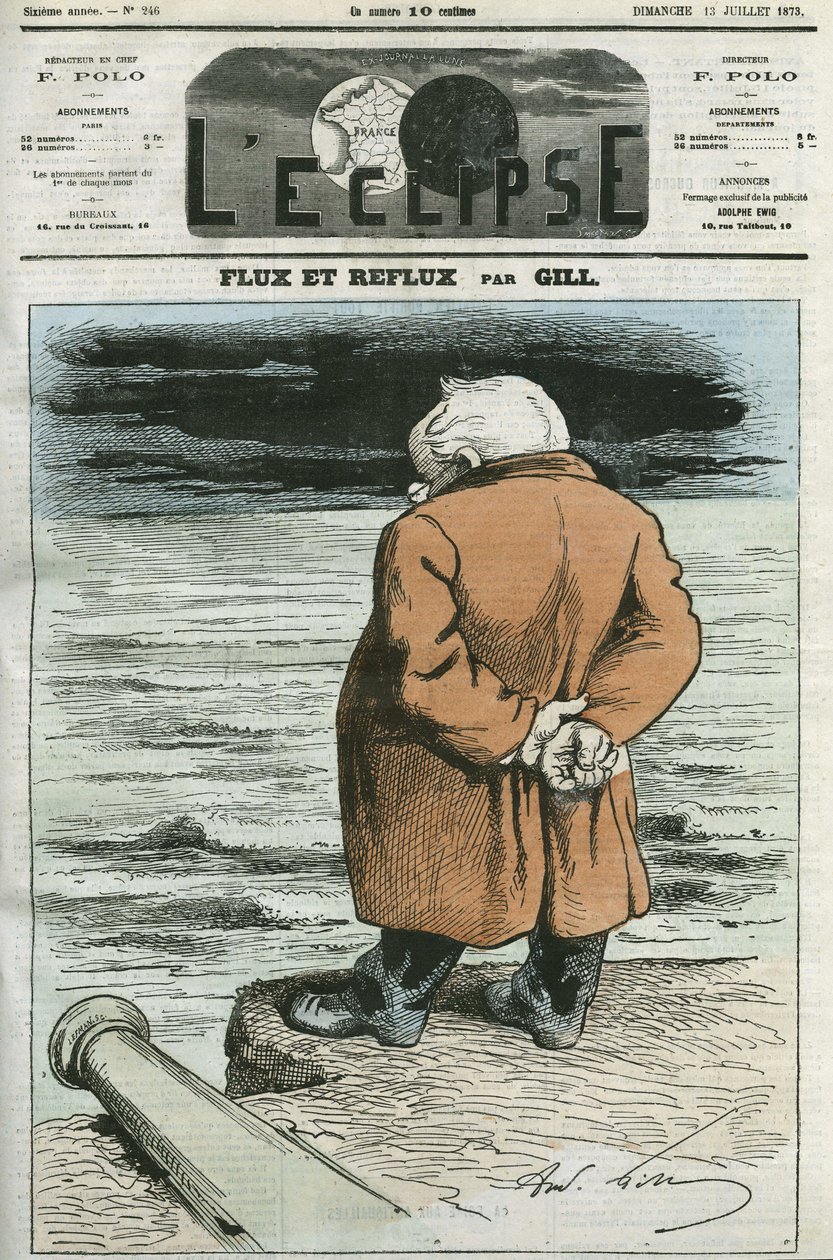 Caricatura di Adolphe Thiers (1797-1877), statista francese. Copertina in "L