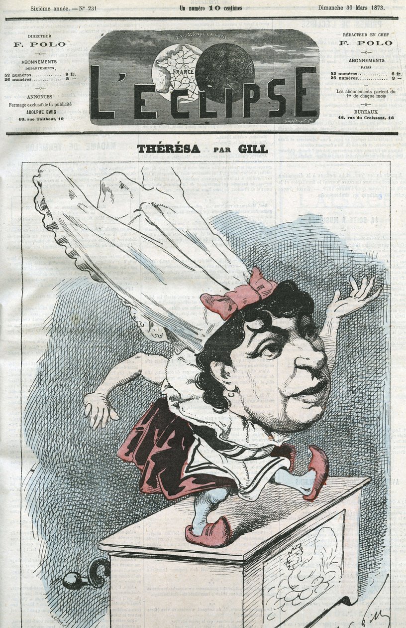 Caricatura di Emma Valendon chiamata Theresa (1837-1913), cantante popolare francese. Copertina in “L