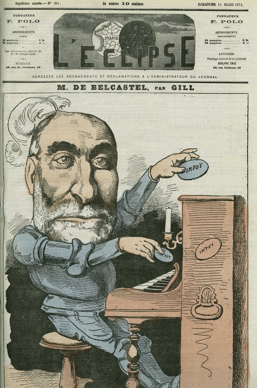 Caricatura di Gabriel de Belcastel (1821-1890), politico francese. Copertina in "L