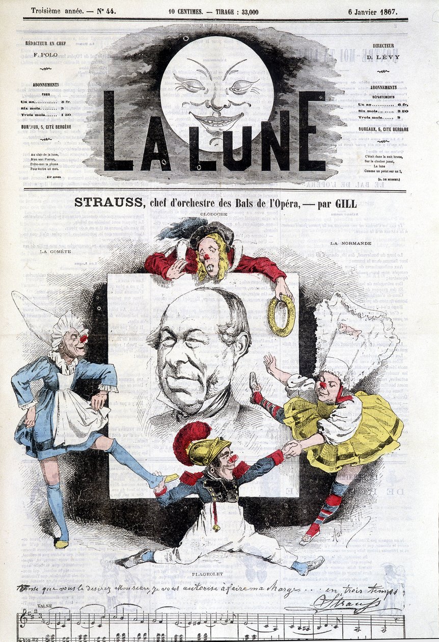Cartone animato di Johann Strauss Jr. (1825-1899) in "La Luna", 6 gennaio da Andre Gill