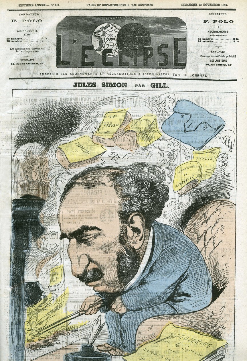 Caricatura di Jules Simon, politico, storico della filosofia, filosofo, saggista francese. Copertina di "L