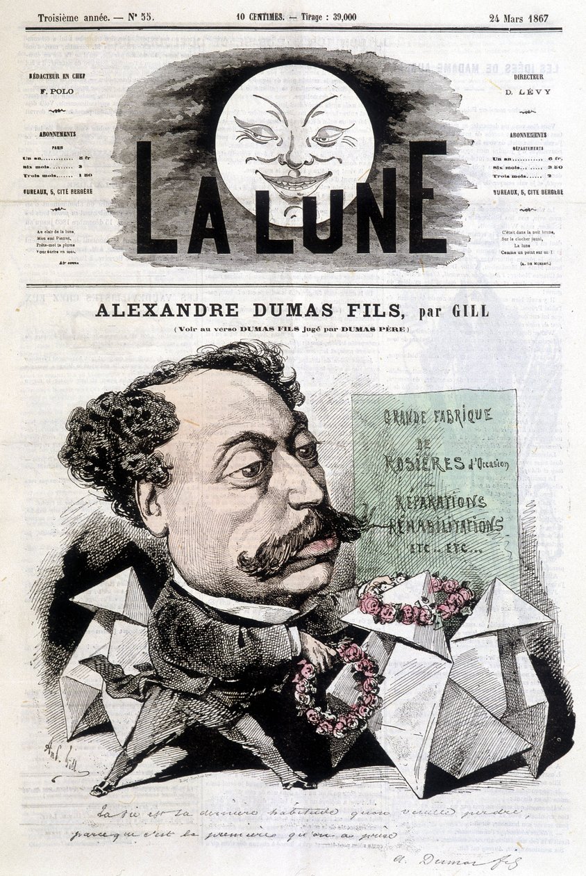 Disegno comico su Alexandre Dumas Fils di Gill. Copertina di 