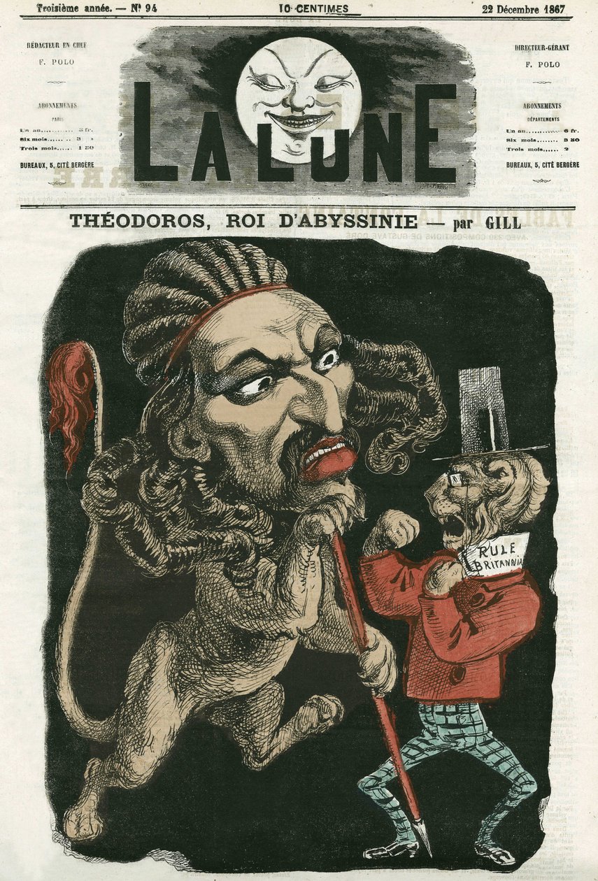 Illustrazione di "Theodoros, Re di Abissinia". Caricatura di Gill, in "La Lune", 22 dicembre 1867 da Andre Gill