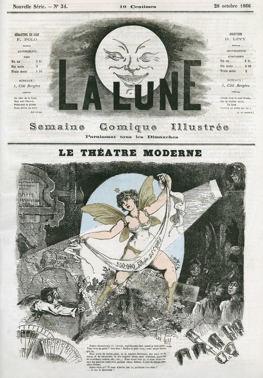 Le Theatre Moderne a Parigi. Caricatura di Gill, in "La Lune", 28 ottobre. da Andre Gill