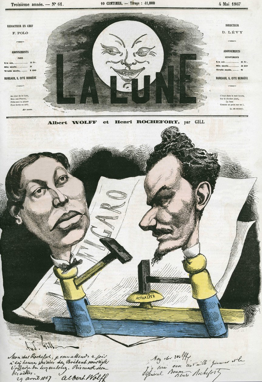 Ritratto di Albert Wolff e Henri Rochefort (1831-1913) giornalista e politico francese. Caricatura di Gill, in 