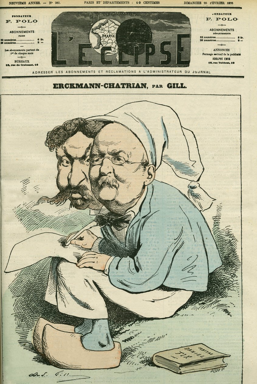 Ritratto di Alexandre Chatrian (1826-1890) ed Emile Erckmann (1822-1899), noti come Erckmann-Chatrian, duo di romanzieri francesi. Copertina in "L