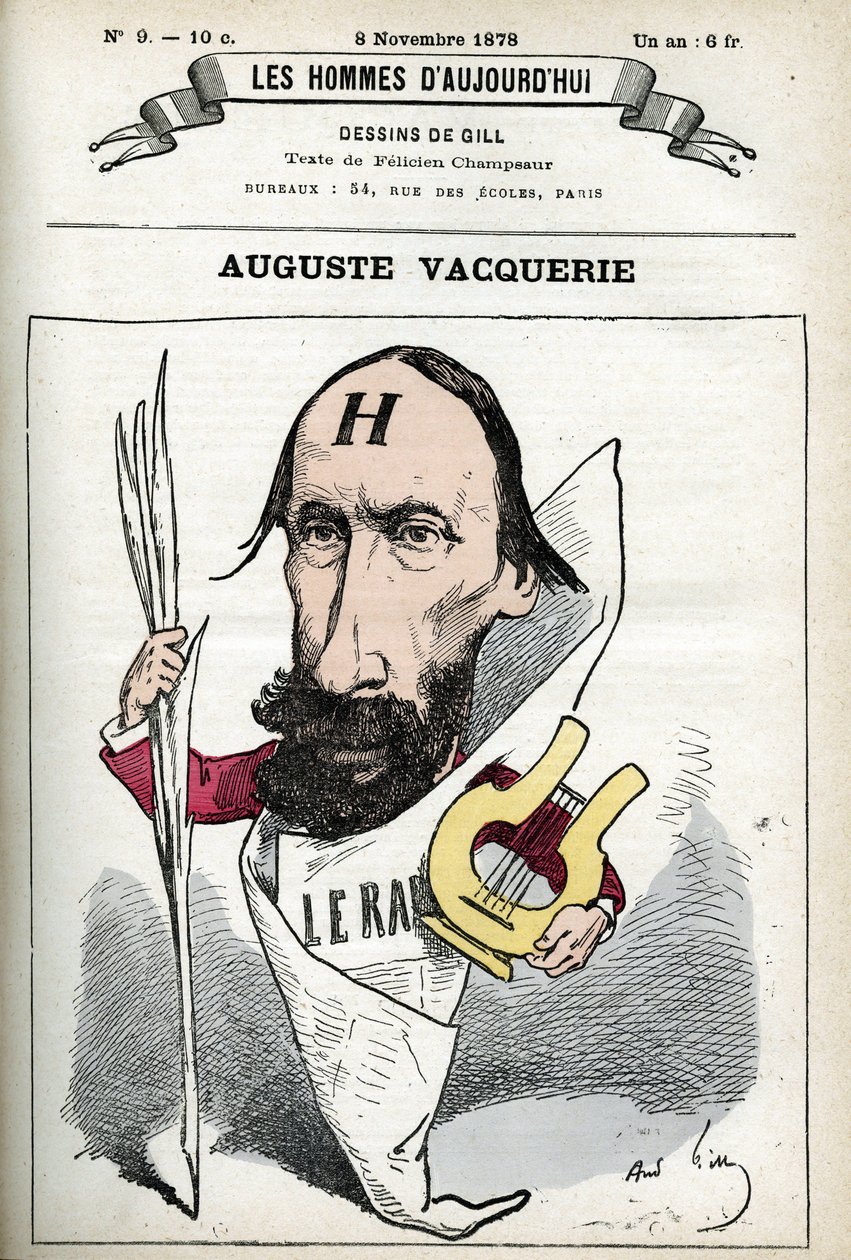 Ritratto di Auguste Vacquerie (1819-1895), poeta, drammaturgo e giornalista francese. Caricatura di Gill, Parigi. da Andre Gill