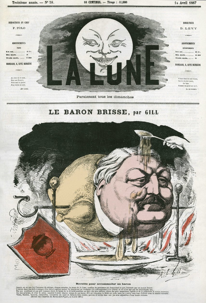 Ritratto del Barone Brisse (1813-1876), giornalista gastronomico francese. Caricatura di Gill, in 
