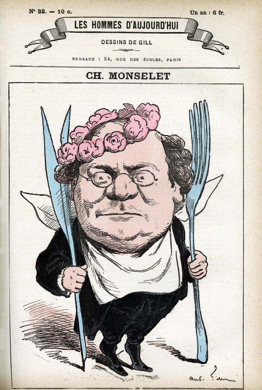 Ritratto di Charles Monselet (1825-1888), poeta, giornalista, romanziere e gastronomo francese. Caricatura di Gill, in "Les Homme d