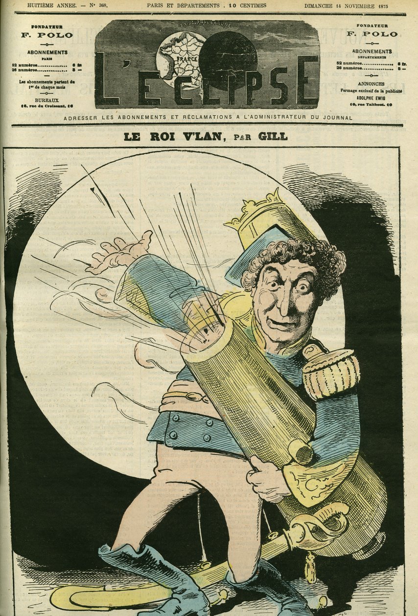 Ritratto di Christian, cantante francese, nel ruolo di Re Vlan nella commedia "Le voyage dans la lune" di Jacques Offenbach. Copertina di "L