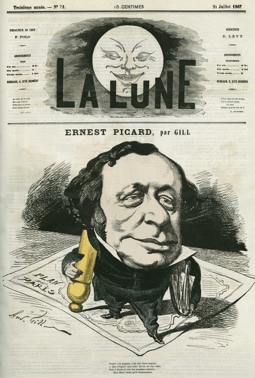Ritratto di Ernest Picard (1821-1877), giornalista e avvocato francese. Caricatura di Gill, in "La Lune", 21 luglio da Andre Gill