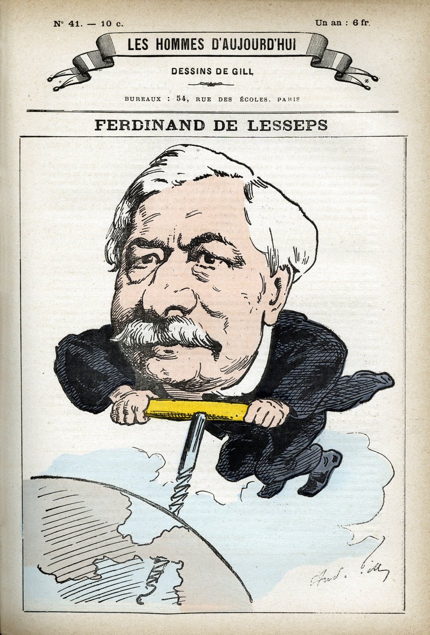 Ritratto di Ferninand de Lesseps (1805-1894), diplomatico francese. Caricatura di Gill, in "Les Homme d