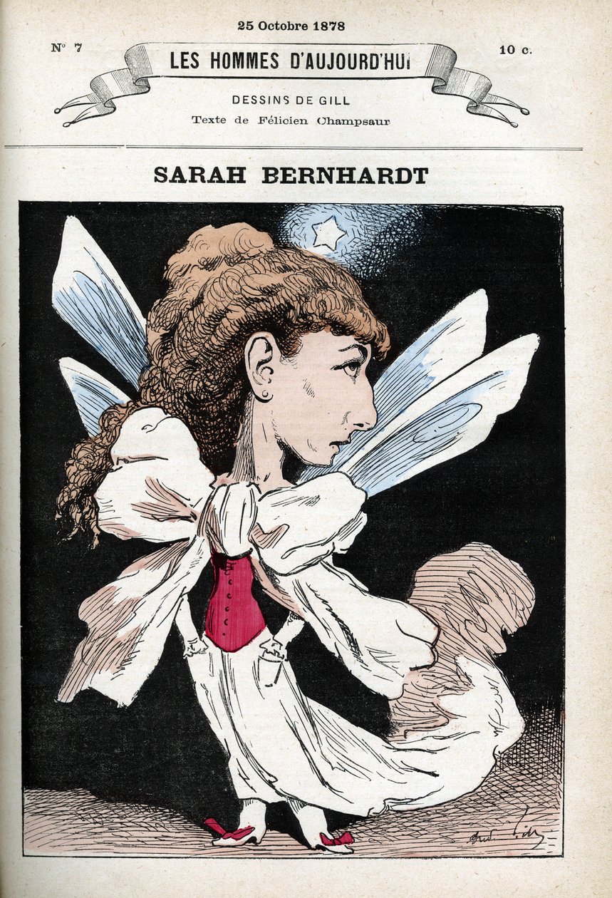 Ritratto di Henriette Rosine Bernard detta Sarah Bernhardt (1844-1923), attrice teatrale francese. Caricatura di Gill, Parigi da Andre Gill