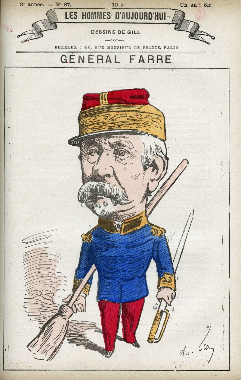 Ritratto di Jean Joseph Frederic Albert Farre (1816-1887), soldato francese, nominato generale nel 1870 e ministro della guerra. Caricatura di Gill, Parigi da Andre Gill