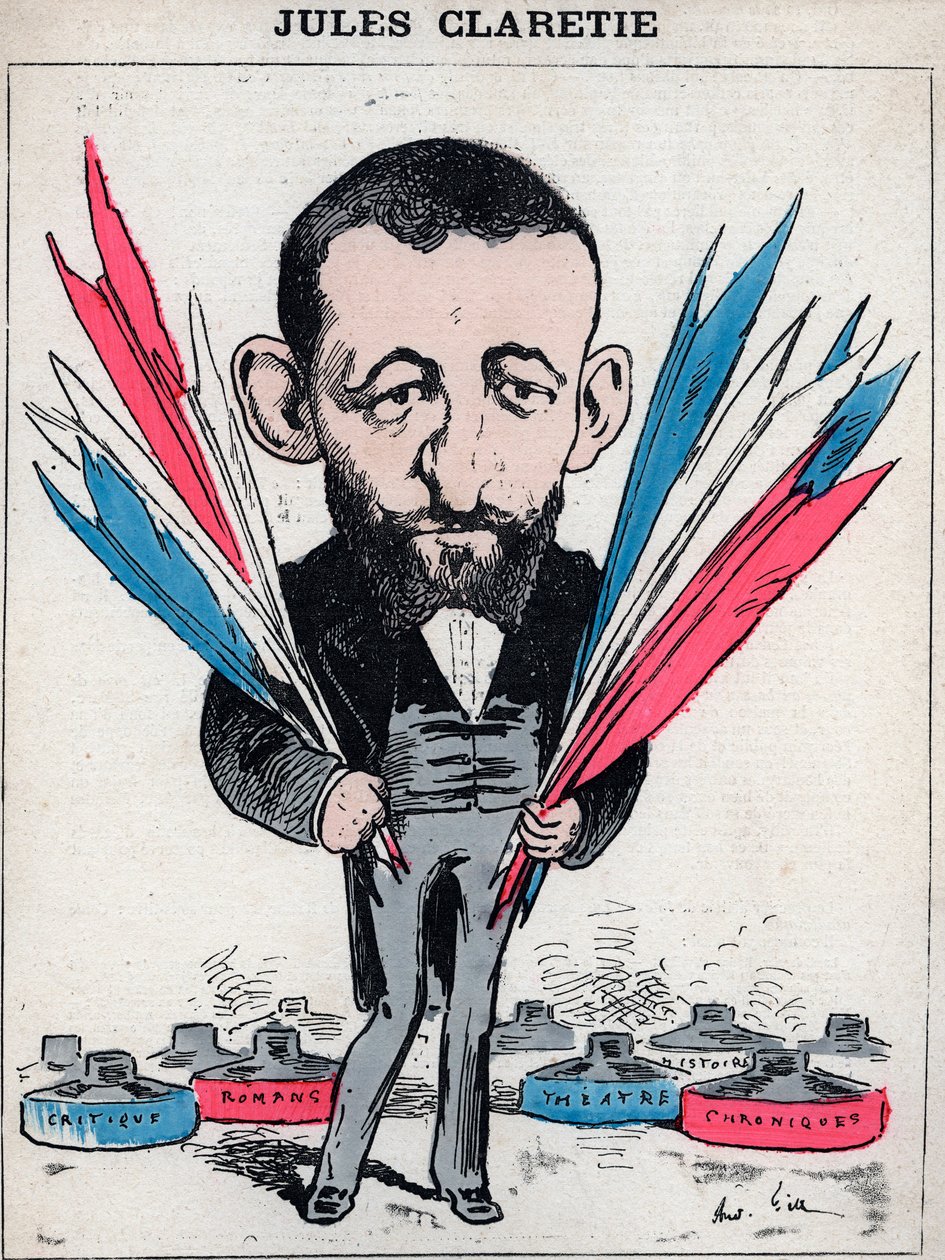 Ritratto di Jules Claretie (1840-1913), romanziere, drammaturgo e critico francese - Caricatura di Andre Gill, in "Les Hommes d
